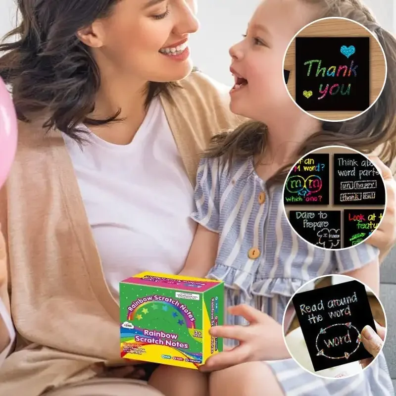 Scratch-Off Paper Box With Bamboo Pens For Colorful Scratch-Off Diy Kids Kindergarten Graffiti Paintings Rainbow Scratch Paper