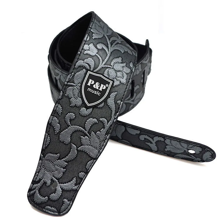 Premium Genuine Leather Embroidered Guitar Strap (2.5-Inch) - Adjustable, Soft, and Stylish Accessory