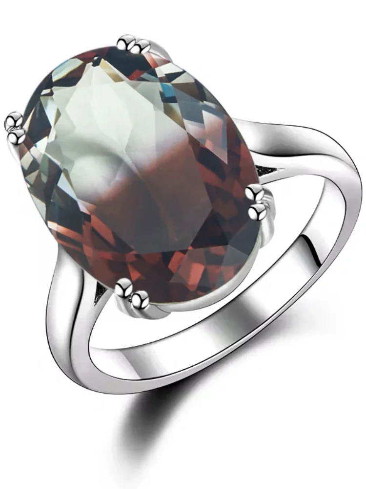 S925 Silver Ring Women Large Zircon 13*18mm Multicolor Tourmaline Wedding Certified