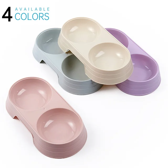 Macaron Pet Double Bowl Plastic Kitten Dog Food Drinking Tray Feeder Cat Feeding Pet Supplies Accessories Cuenco Para Gatos