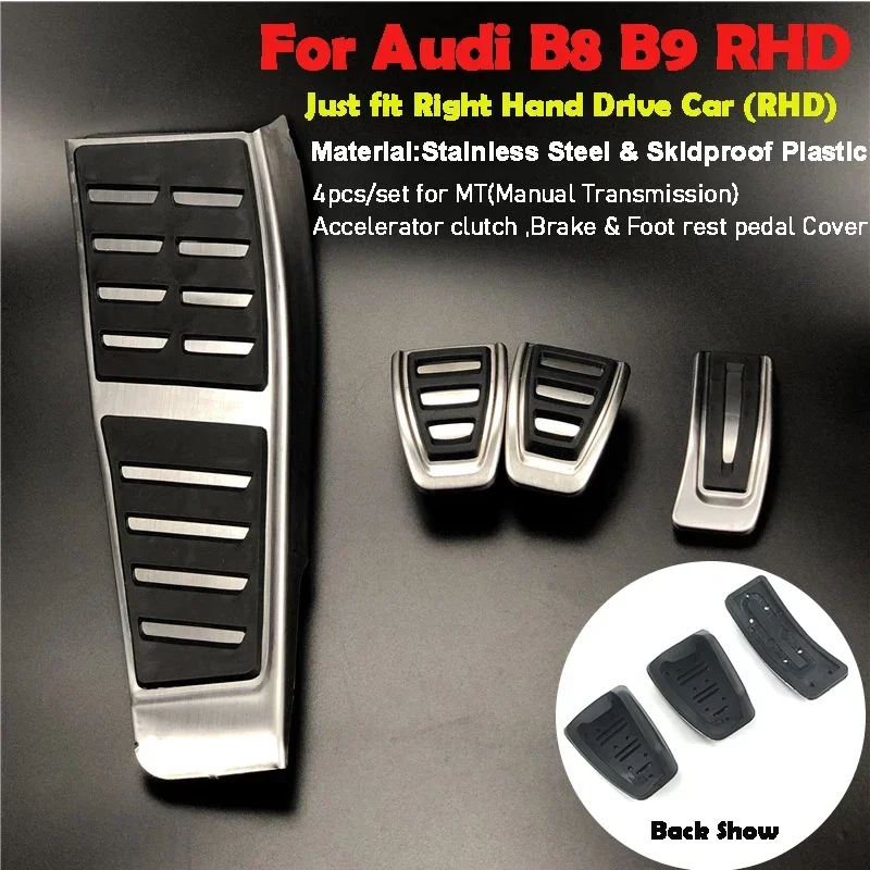 Stainless Steel Car Fuel Brake Footrest Pedals For Audi A4 S4 B8 8K / A5 S5 8T / Q5 Suitable for right side driving RHD ATMT
