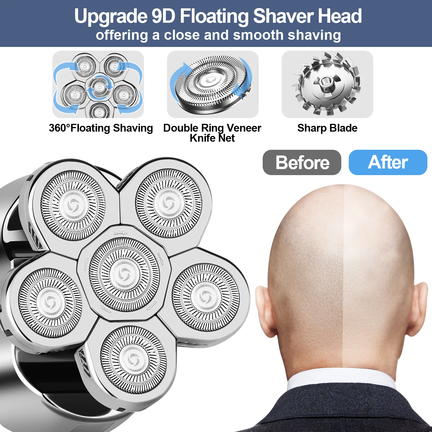 Electric Shaver 6 in 1 Men's Electric Shaver 6 Blades Waterproof Rechargeable Multifunctional Razor Nose Hair Trimmer Wet & Dry Razor Beauty Kit