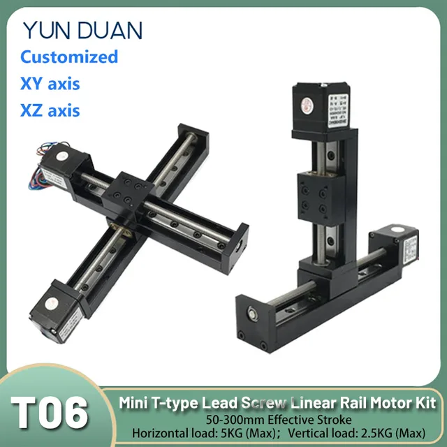 YunDuanแกนXY/XZตารางเลื่อนMini T-Type Linear Railชุดมอเตอร์T06 มอเตอร์Gantry Linear Railท่องเที่ยวStage 5 กก. 1
