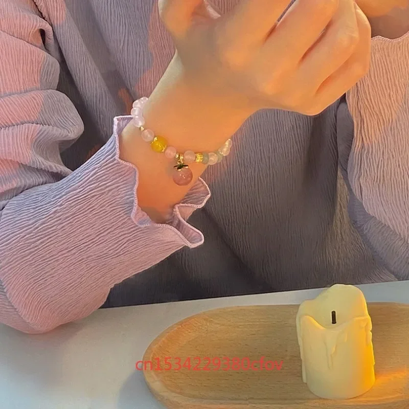 내추럴 핑크 크리스탈 꿀 복숭아 팔찌, 여러 가지 색상, 달콤하고 상쾌한 매력 주얼리 패션, 수제 절묘한 선물