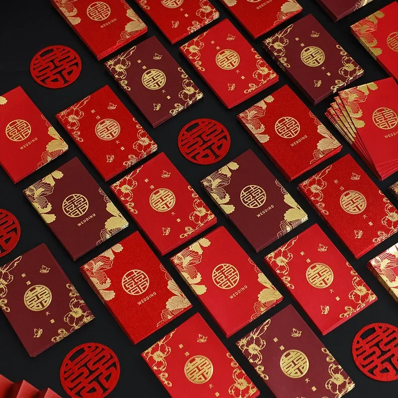 5pcs Kawaii Red Envelopes Lucky Pocket Wedding Poastcards Invitation Cards Cover Gift Bag Cash Envelopes Events Party Decoration
