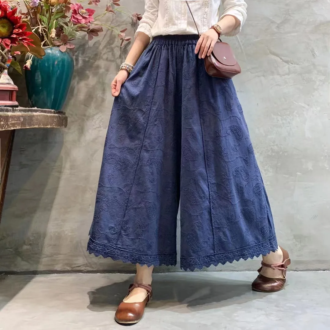 

Korean Version Of The New Wide Leg Pants Japanese High Waist Pants Small Fresh Fat MM Covered Meat Embroidered Pants Women