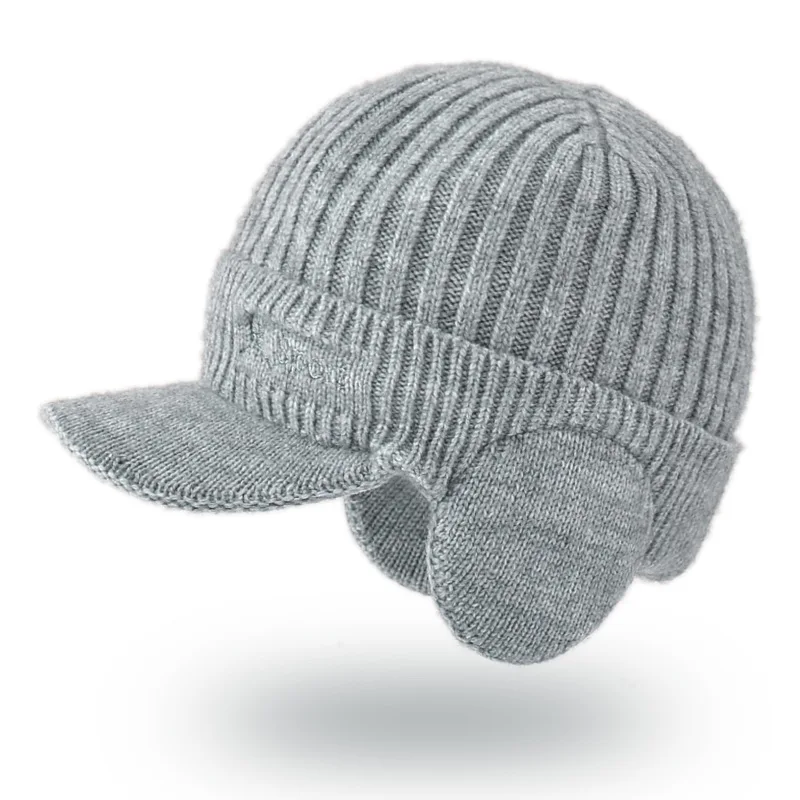 K268 Outdoor Woolen Cap Korean Version Men's Pullover Cap Warm and Thickened Duck Tongue Knitted ear Protection Baseball Hat 3