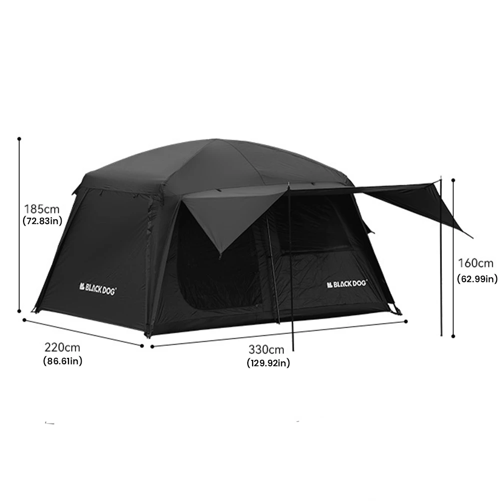 BLACKDOG Shanting 6.8 Quick Set Up Hut Tent 150D Titanium Black Silver Sunscreen Rainproof PU5000+mm Easy Build 1 Room 3 Living