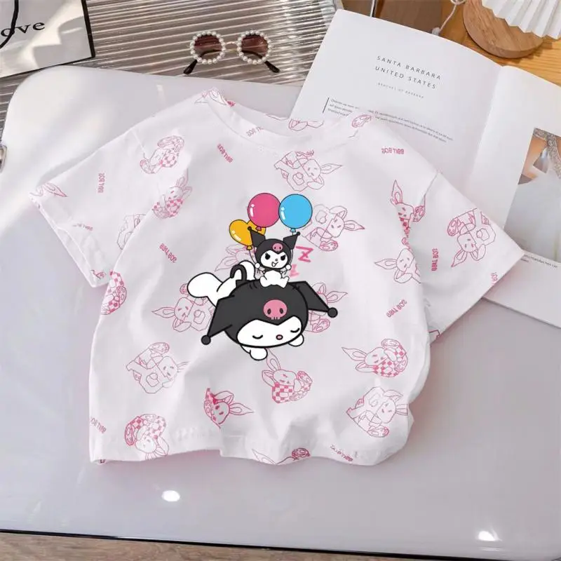 

Kawaii Kuromi Sanrios футболка для девочек с коротким рукавом аниме дети новый стиль Лето Повседневный тонкий чистый хлопок пуловер Топы подарок игрушка