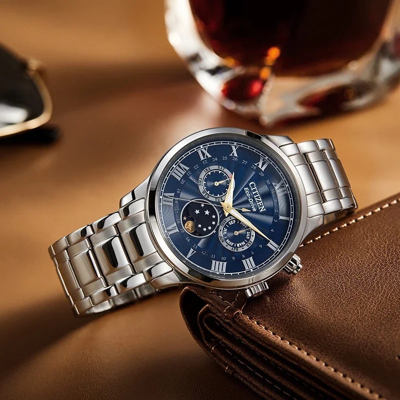 Citizen Watches for Men Quartz Starry Sky Date Moon Phase Multifunctional Business Waterproof Leather Strap Men's Fashion Watch