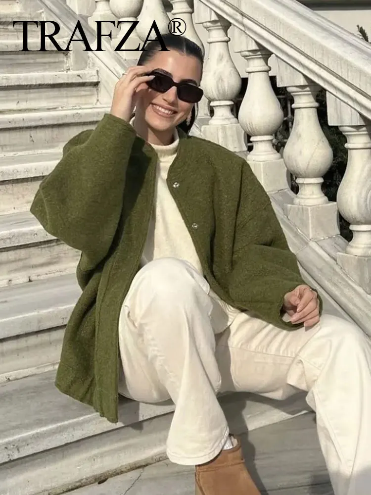 HH Women's Fashion Bomber Jacket Vintage Solid Long Sleeve Single Breasted Coat Female Casual Loose Outerwear Chic Tops