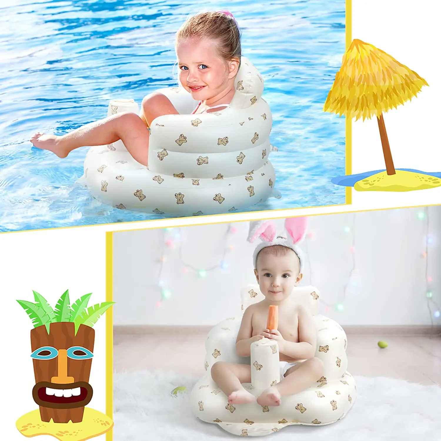 

Inflatable Baby Seat Sofa Bathroom Stool Baby Resting Armchair Baby Feeding Dining Chair Learning Sitting Seats