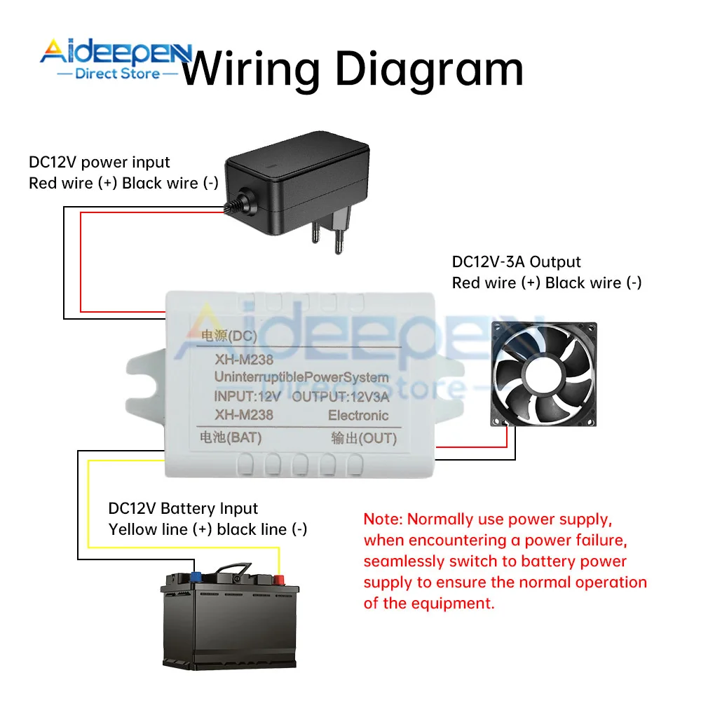 XH-M238 Mini UPS Power Module DC12V UPS Uninterrupted Power Supply Switching Emergency Switch Board