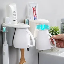 

Toothbrush Holder Wall Mounted for Bathroom-Shelf Magnetic Cup Toothbrush Toothpaste Holder Organizer Space Drainage Storage