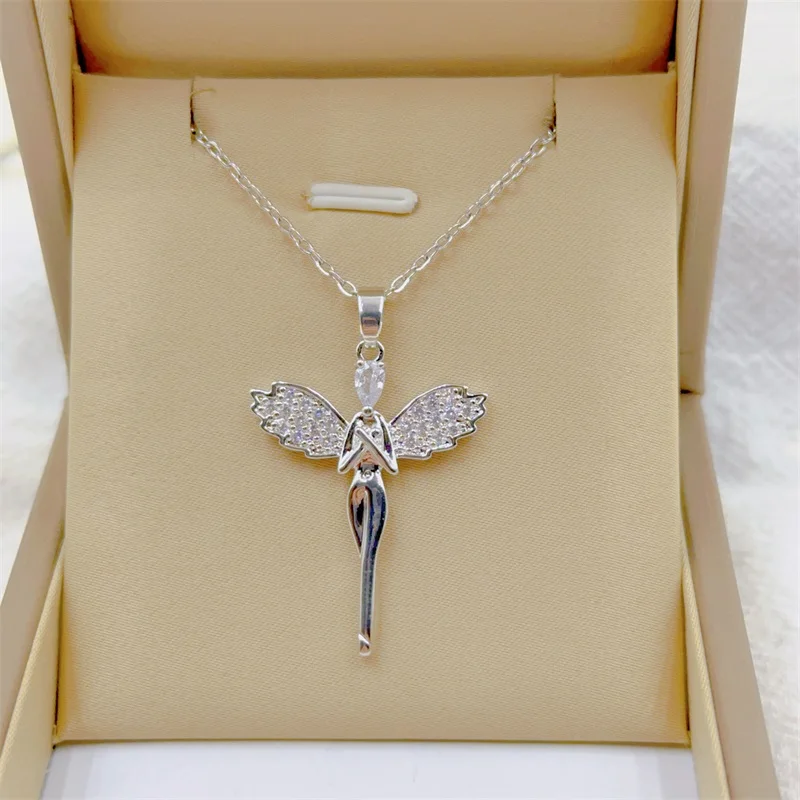 Stainless Steel Angel Wing Necklace W Swarovski Birthstone Crystal On Non  Tarnish Stainless Necklace - 1.25