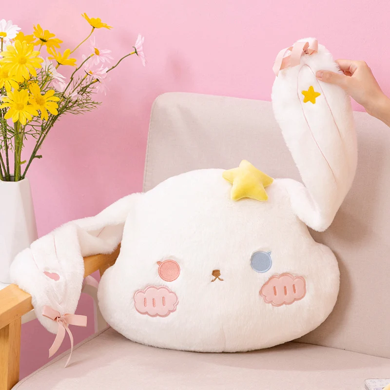 Cute Cloud shape two-tone Bunny Plush Throw Pillow Toy Kawaii Stuffed Animals Long Ear Rabbit Room Decor Sleeping Doll Kids Gift 3