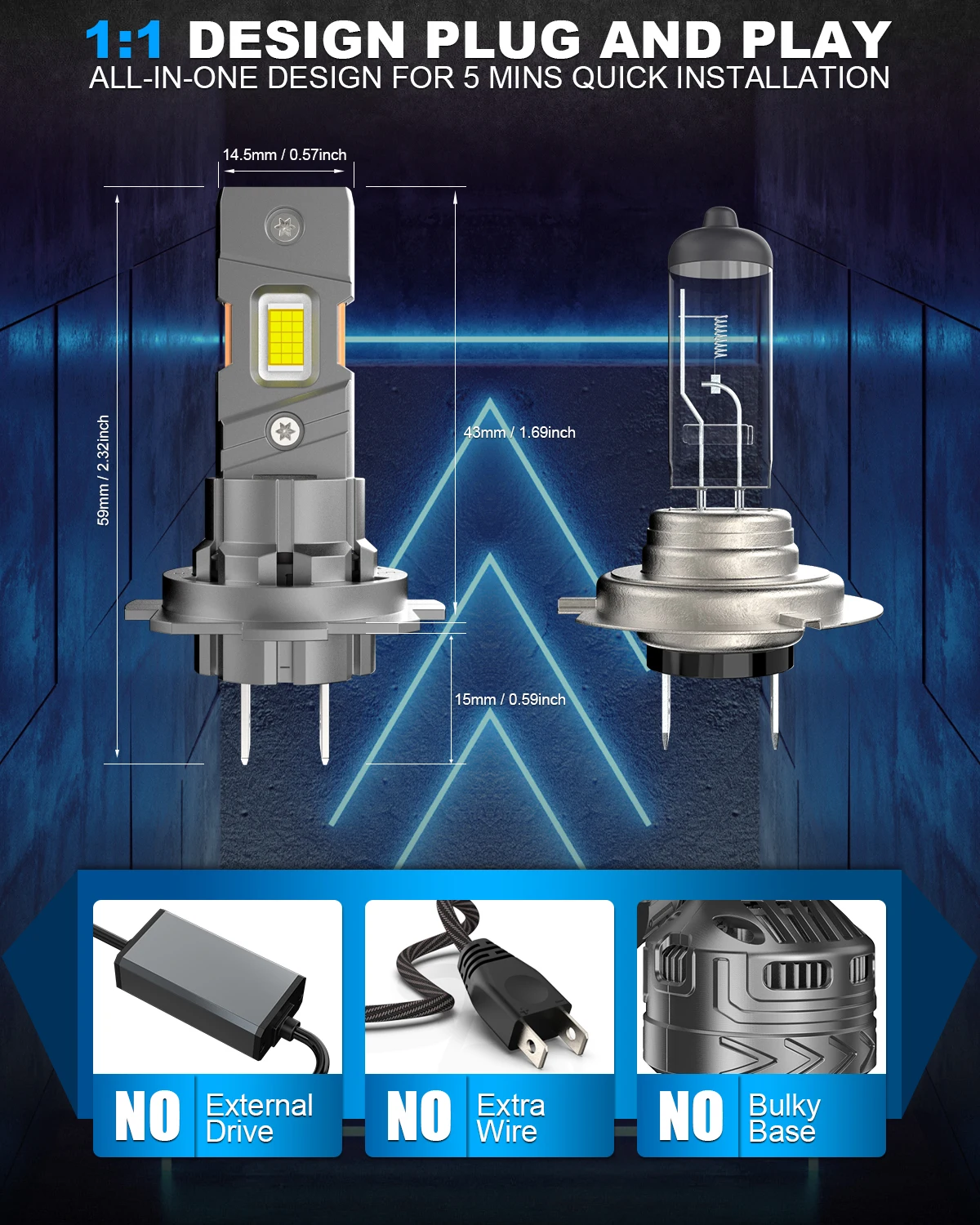BEAMFLY H7 LED 전구, 구리 튜브 방열, 110W 36,000 루멘, 30개 CSP 칩, 6500K 1:1 OEM 호환 자동차 및 오토바이용 IP68