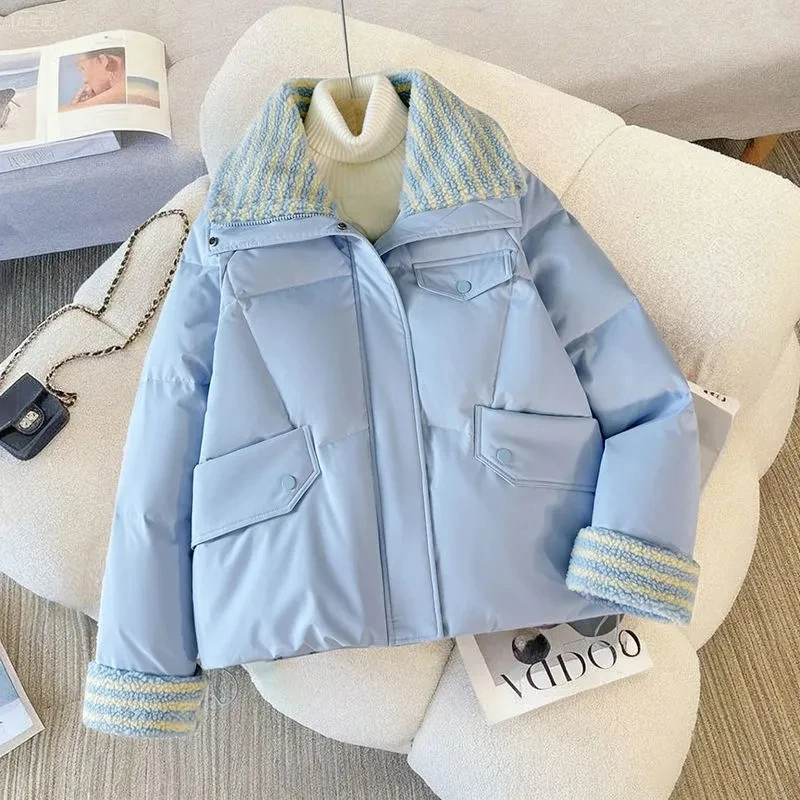 Down Cotton Jacket Women's Short 2025 Lamb Wool New Loose Cotton Jacket Winter Korean Version Thick Bread Jacket Lemon Yellow