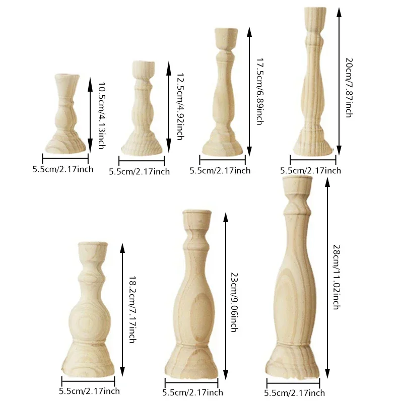Wood Unfinished Candlesticks Holders Retro Unpainted Wood Classic Craft Candle Holders Creative Diy Home Wedding Decorations