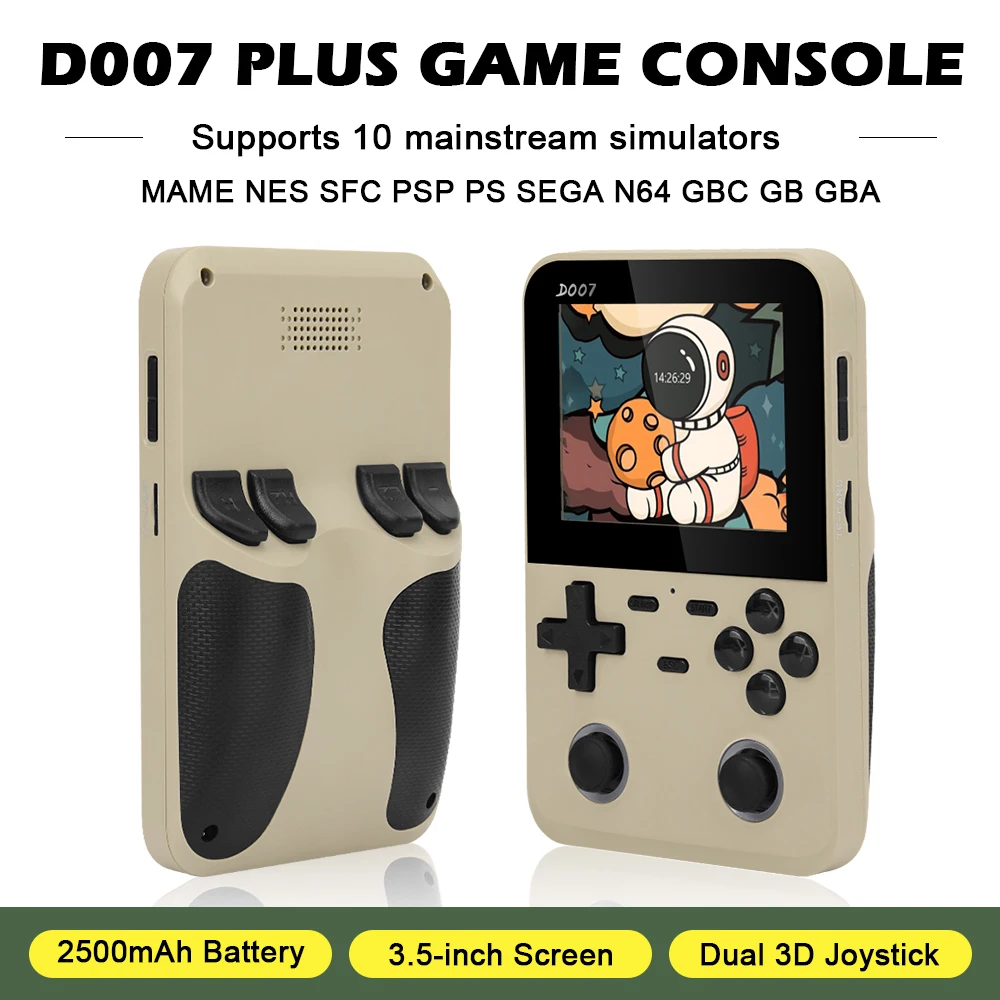 

D007 PLUS Retro Handheld Game Console 3.5 Inch IPS Screen Portable Pocket Video Game Player 10000+ Retro Games Childrens Gifts