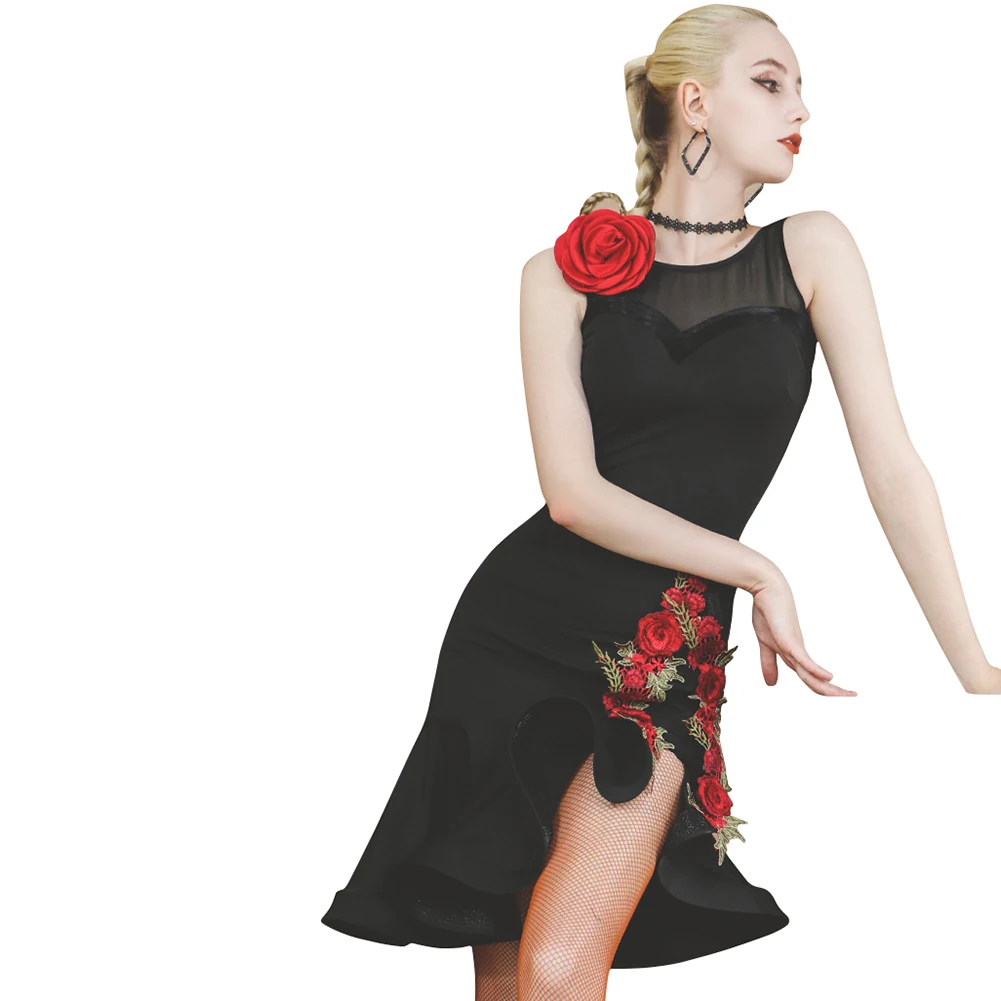 

Latin Wrap Skirt Gymnalist Leotard Dance Competition Performance Costume Applique Practice Wear Nightclub Stage Outfits