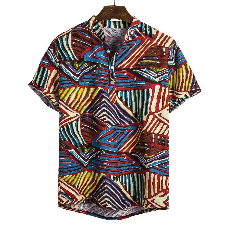 Full Print Colourful Bohemia African Graphic Shirts For Men Summer Mens Short Sleeve Casual Lapel Blouse Beach Shirts Tops