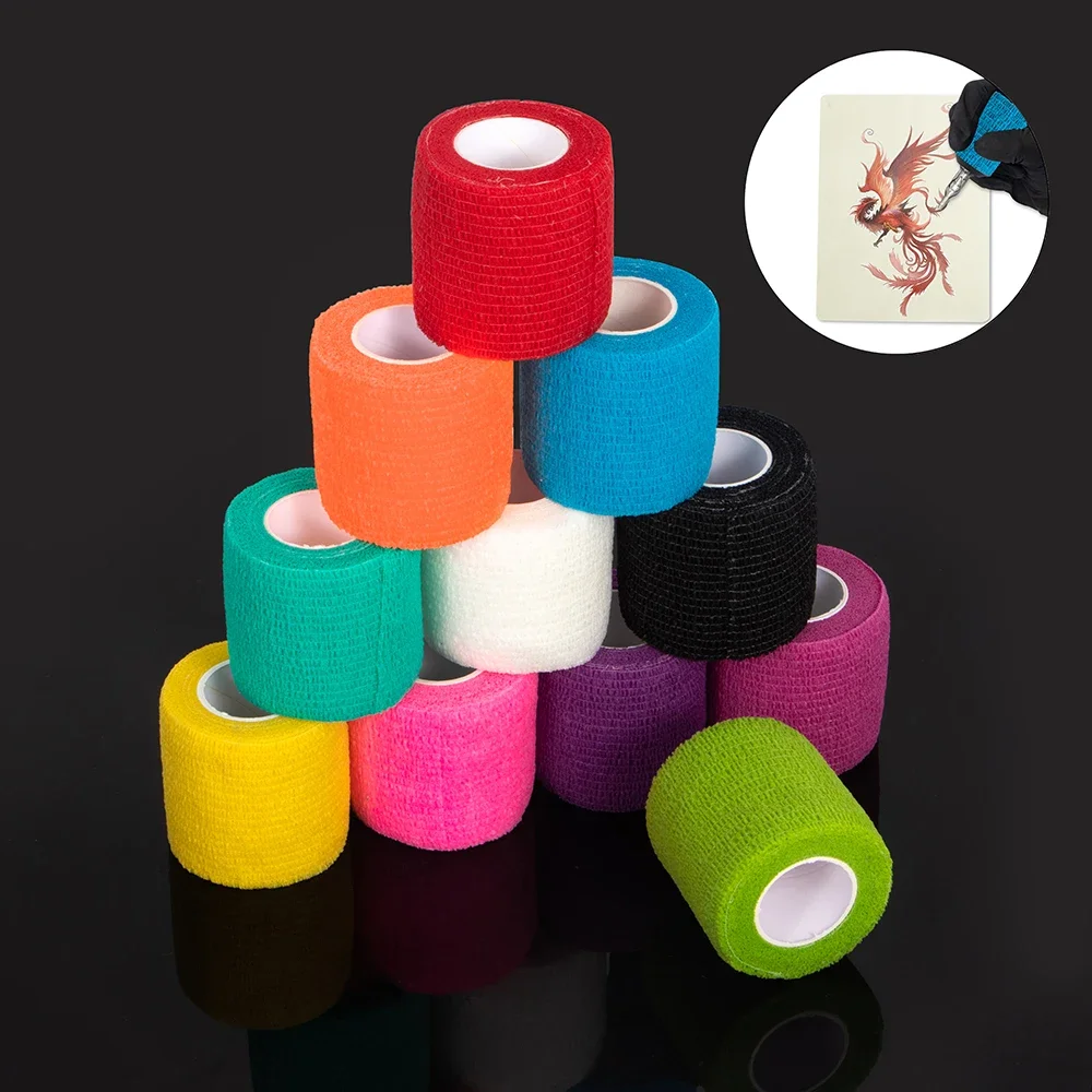 Colorful Tattoo Grip Bandage Cover Wraps Nonwoven Tapes Waterproof Self Adhesive Finger Protection Tattoo Accessories