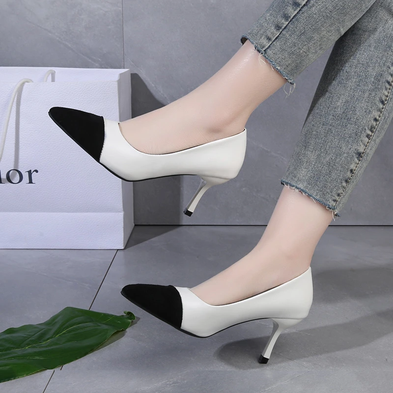 

Туфли-лодочки женские кожаные на высоком каблуке, офисная обувь, элегантные вечерние туфли-лодочки на шпильке, разноцветные, размеры 34-40, на лето
