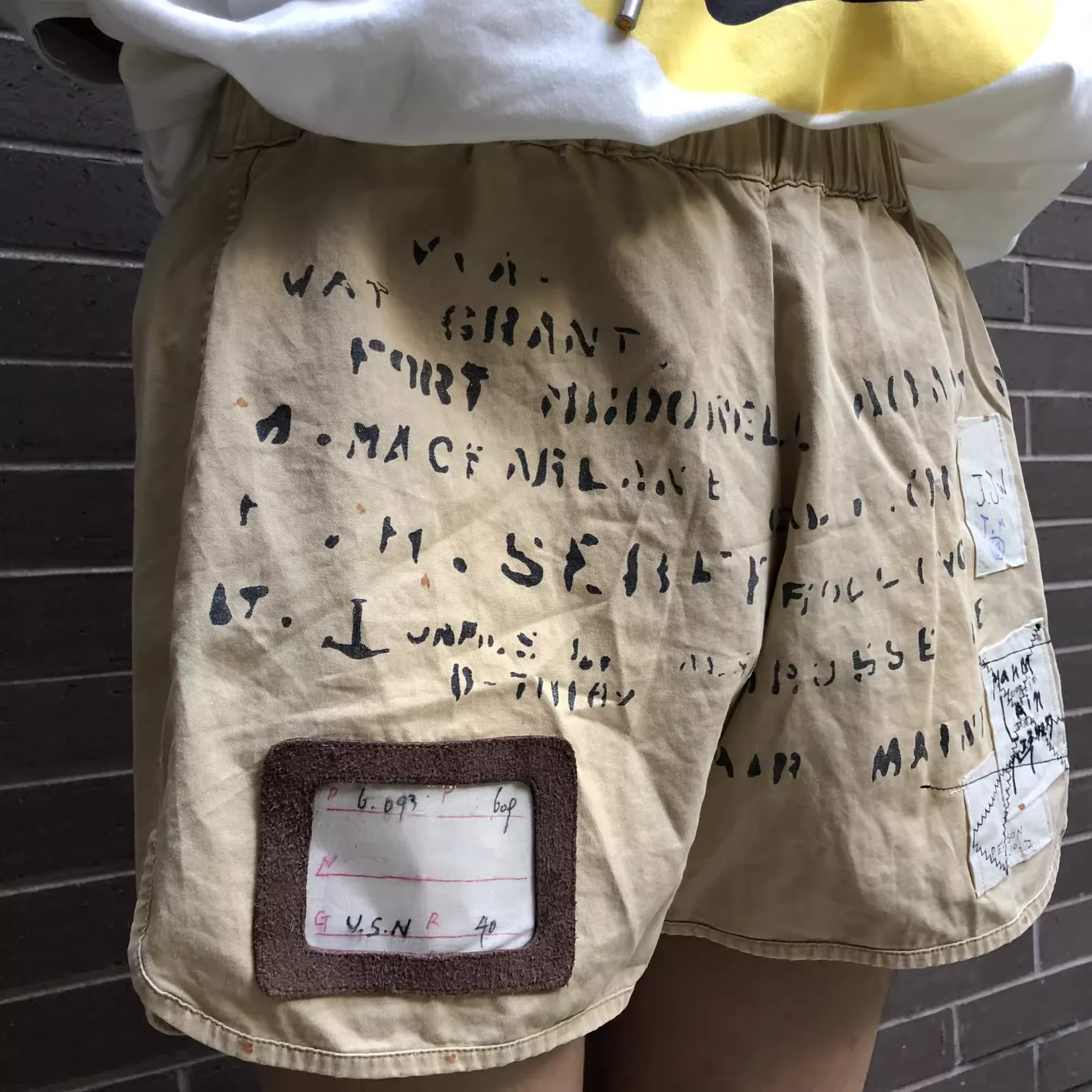21SS KAPITAL Hirata Kazuhiro letter distressed elastic waist rewashed casual shorts boxing pants