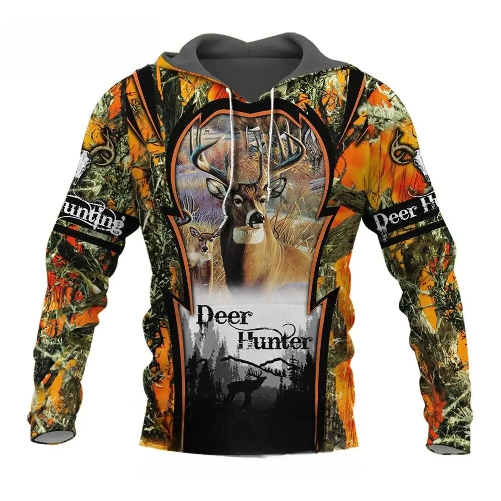 thumbnail image 1 of Sudadera con capucha para hombre con estampado 3D de animales de caza de ciervos y cazadores, jersey de manga larga de camuflaje a la moda para exteriores, 1 of 4