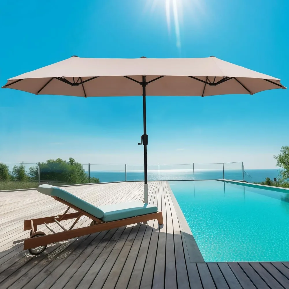 13Ft Large Patio Umbrella With Base Outdoor Double-Sided Market Extra Large Table Umbrella Outdoor Patio Easy Crank for Yard 3