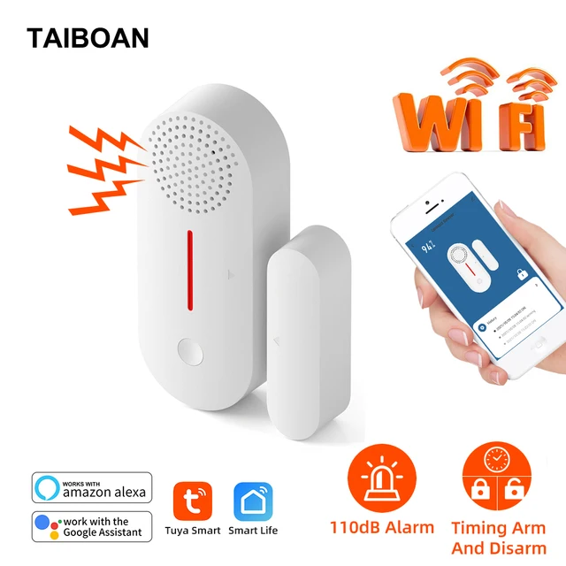 TAIBOAN Tuya WiFi Door Sensor Smart APP Window Sensor Alarm Detector Independent Magnetic Sensor Work With Alexa Google Home 2