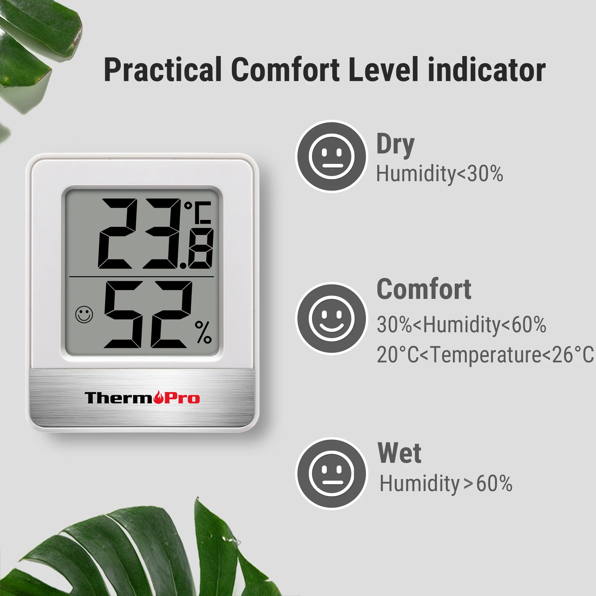 ThermoPro TP49 2 Pièces Hygromètre Numérique Thermomètre Intérieur