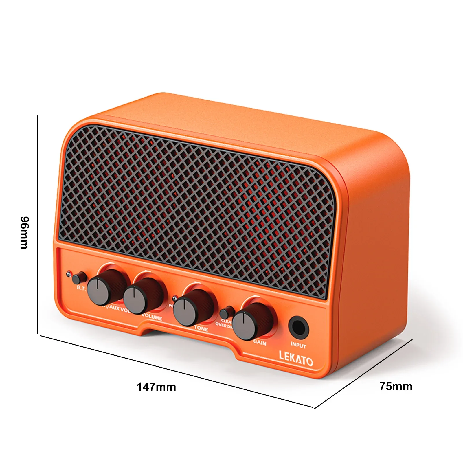 LEKATO Mini-gitaarversterker, 5 W, oplaadbaar, elektrische gitaarversterker met clean/overdriver-effecten, Bluetooth 5.0, draagbare oefengitaarversterker voor thuisoefeningen en muziekfeest (wit