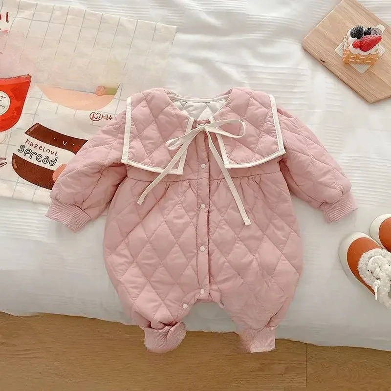 

Baby Warm Bodysuit 0-2 Year Old Korean Childrens Wear Winter New Girls Babys Fashionable Sweetheart Square Collar Outwear