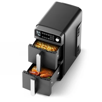 Friggitrice ad aria a 2 cestelli, tecnologia a doppia pila cuoce 4 alimenti contemporaneamente, Design salvaspazio, 10 QT, 6 in 1, Smart Finish & Match Cook 1