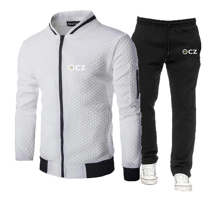 Men's Diagonal Zipper Hooded Tracksuit Sweatpant Suit
