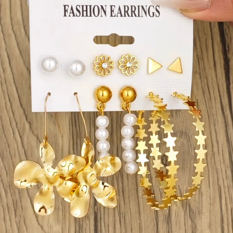 European and American style earring set creative and minimalist earring alloy metal earrings pearl earrings for women