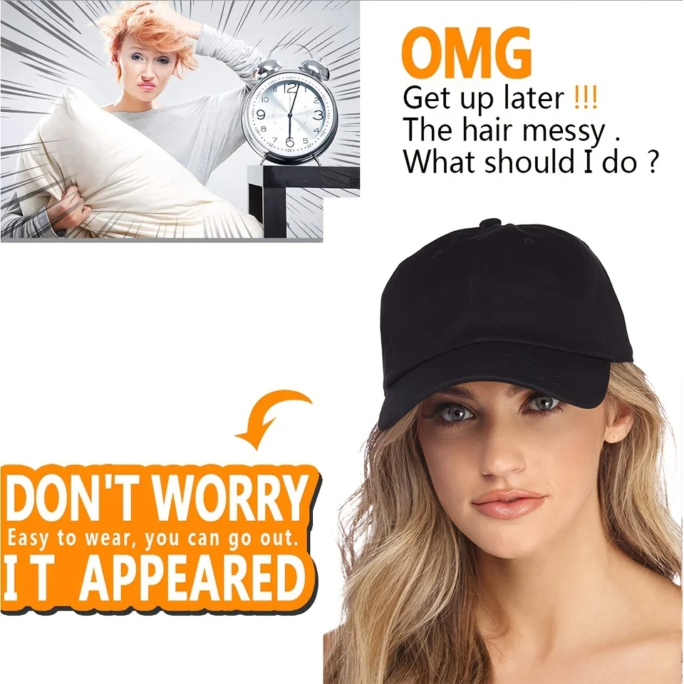 LUPU Synthetic long Curly Wavy Hair Extensions Baseball Wig Black Hat Wigs Cap With Hair Connect Cap Adjustable For Women Girls