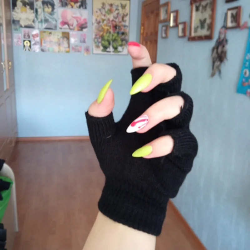 Autumn Winter New Half Finger Warm Gloves For Men Women Students Solid Knitted Mittens Outdoor Knitting Cycling Writing Gloves