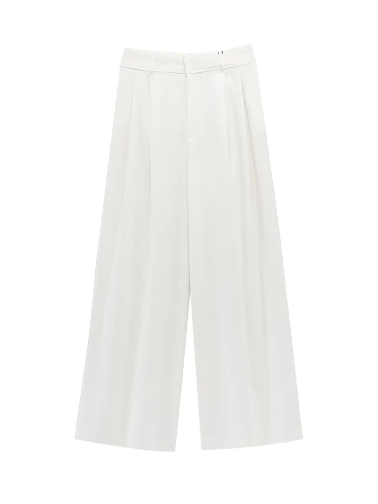 TFMLN Sexy Strapless Top Pants Set For Women Solid White Off Shoulder Tops High Waist Wide Leg Pant Summer Lady Elegant Outfits