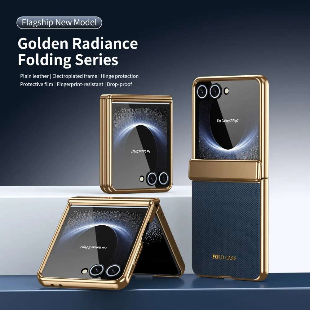 Electroplated Frame Phone Case with Tempered Film and Plain Leather Design