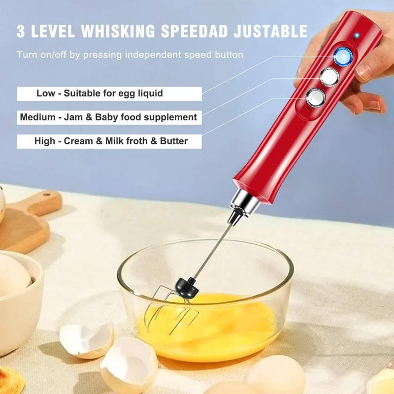 1 PCS USB Rechargeable Handheld Egg Beater 3 Speeds Electric Milk Frother  Foam Maker Mixer Coffee Drink Frothing Wand Foamer - AliExpress