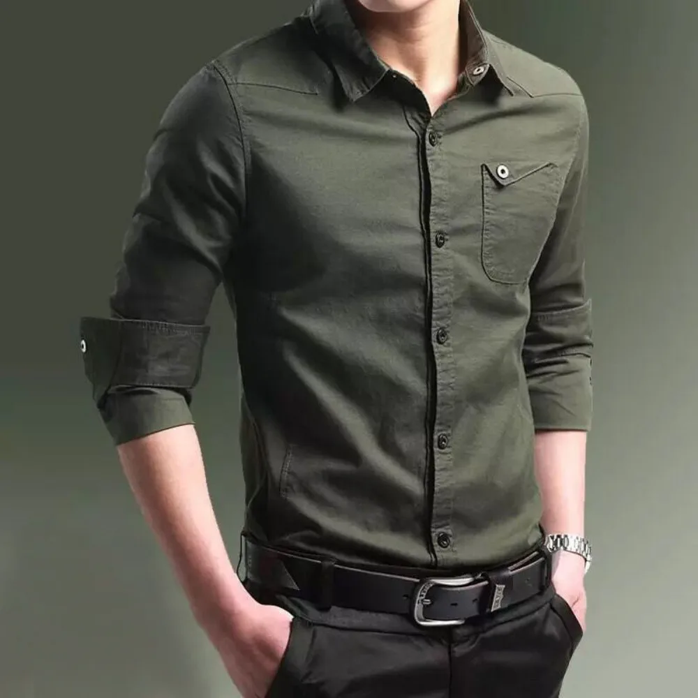 

Autumn And Winter New Military Uniform Men's Pure Cotton Long-sleeved Shirt Military Tooling Men's Casual Large Size Army Green