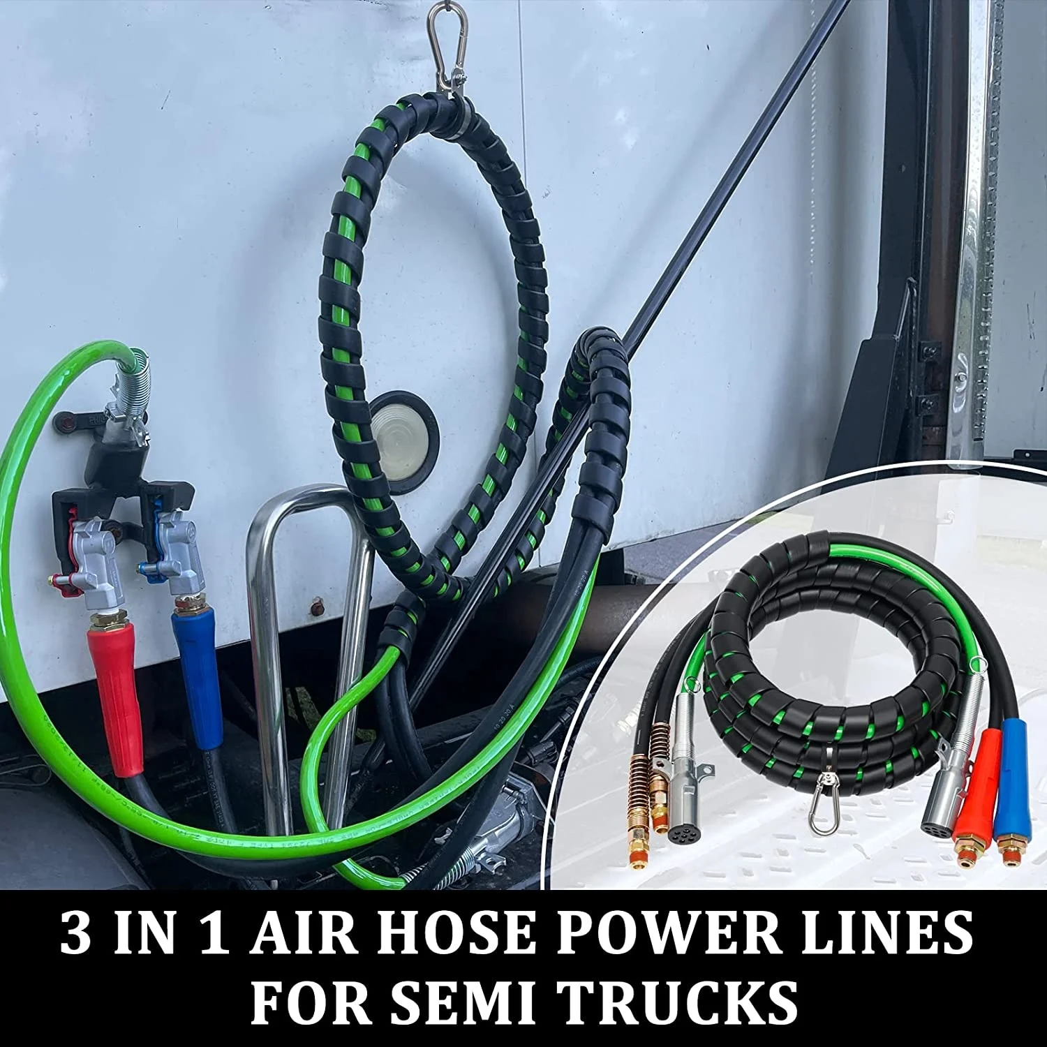 12FT 3 in 1 Wrap ABS cable 7 Way Electrical Lines Rubber Air hose for Semi  Truck accessories