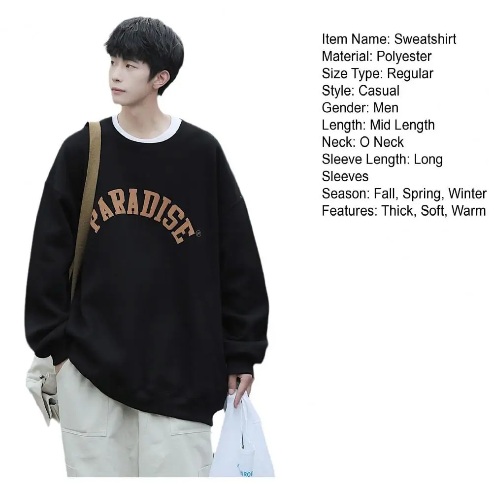Description Picture 3 of itemCasual Loose Fit Sweatshirt Streetwear Men's Letter Print Sweatshirt with Crew Neck Elastic Cuff Soft Thick Warm for Fall