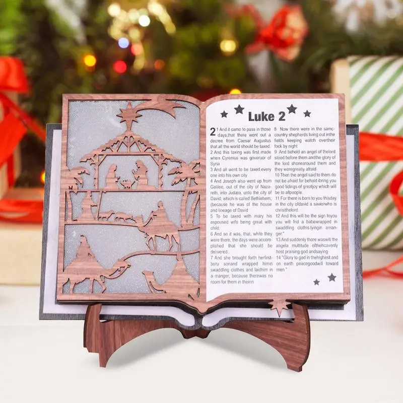 Christmas Nativity Scene 3D Christmas Decoration Book Rest Multifunctional Display Stand Jesus Birth Scene Figurine With Light