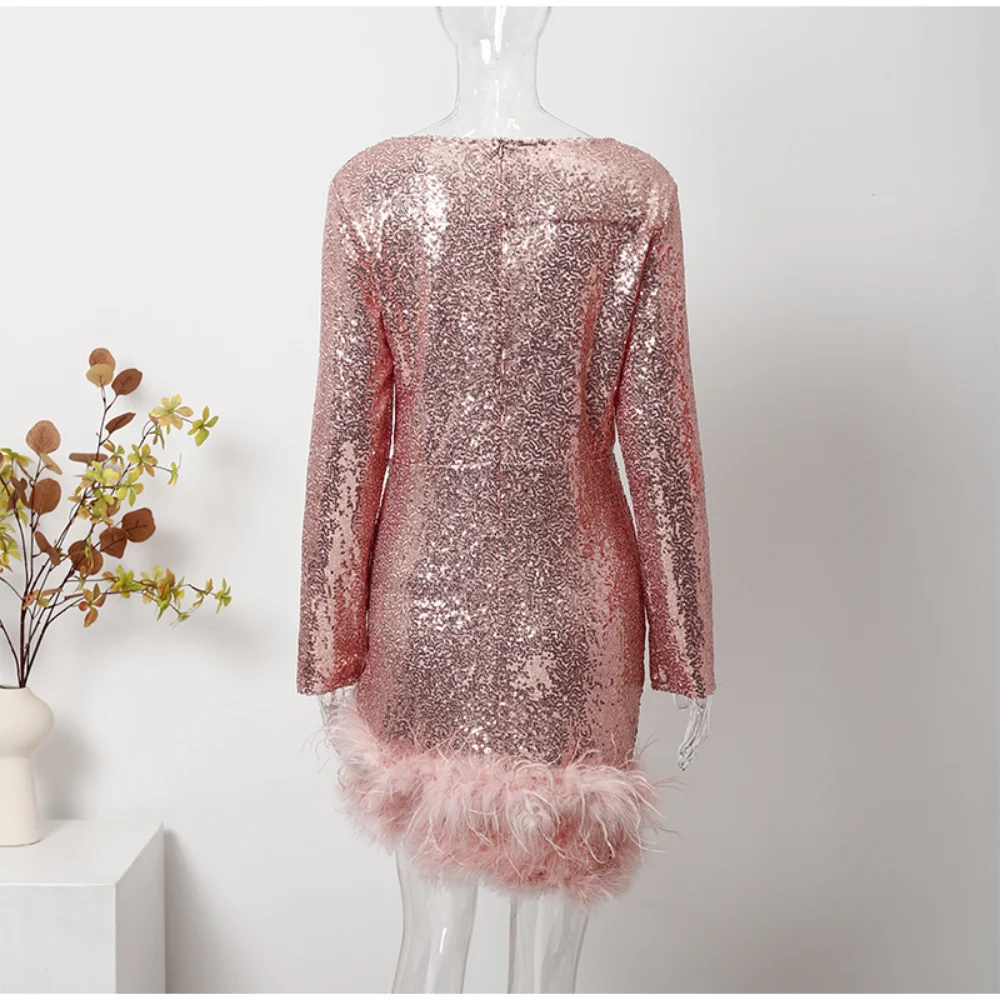 slim fit dress slacks Tight Rose Gold Sequined Long Party Dress – FancyVestido