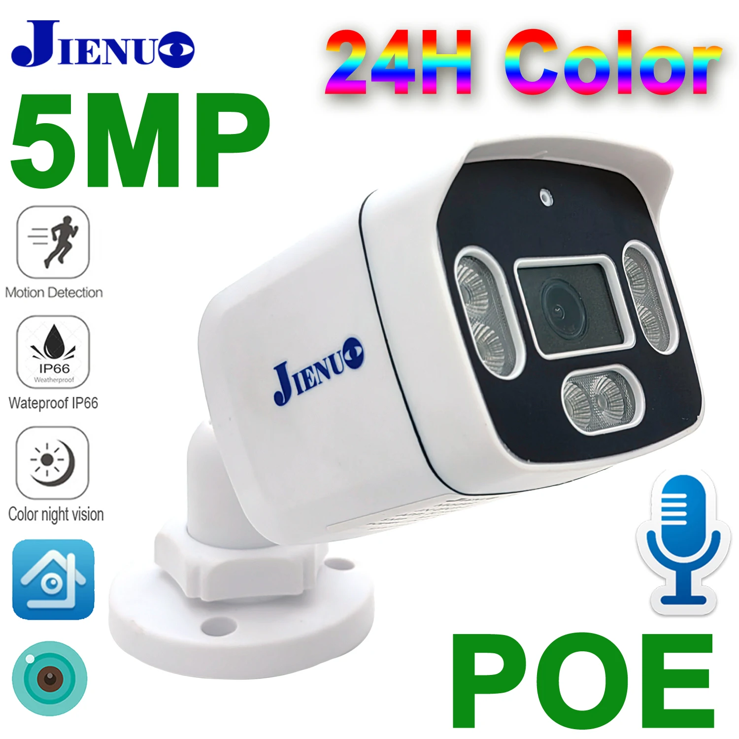 

JIENUO 5MP Night Vision Full Color POE Camera IP Outdoor Waterproof Cctv Security Audio IR Video HD Infrared Home Cam Onvif 4MP