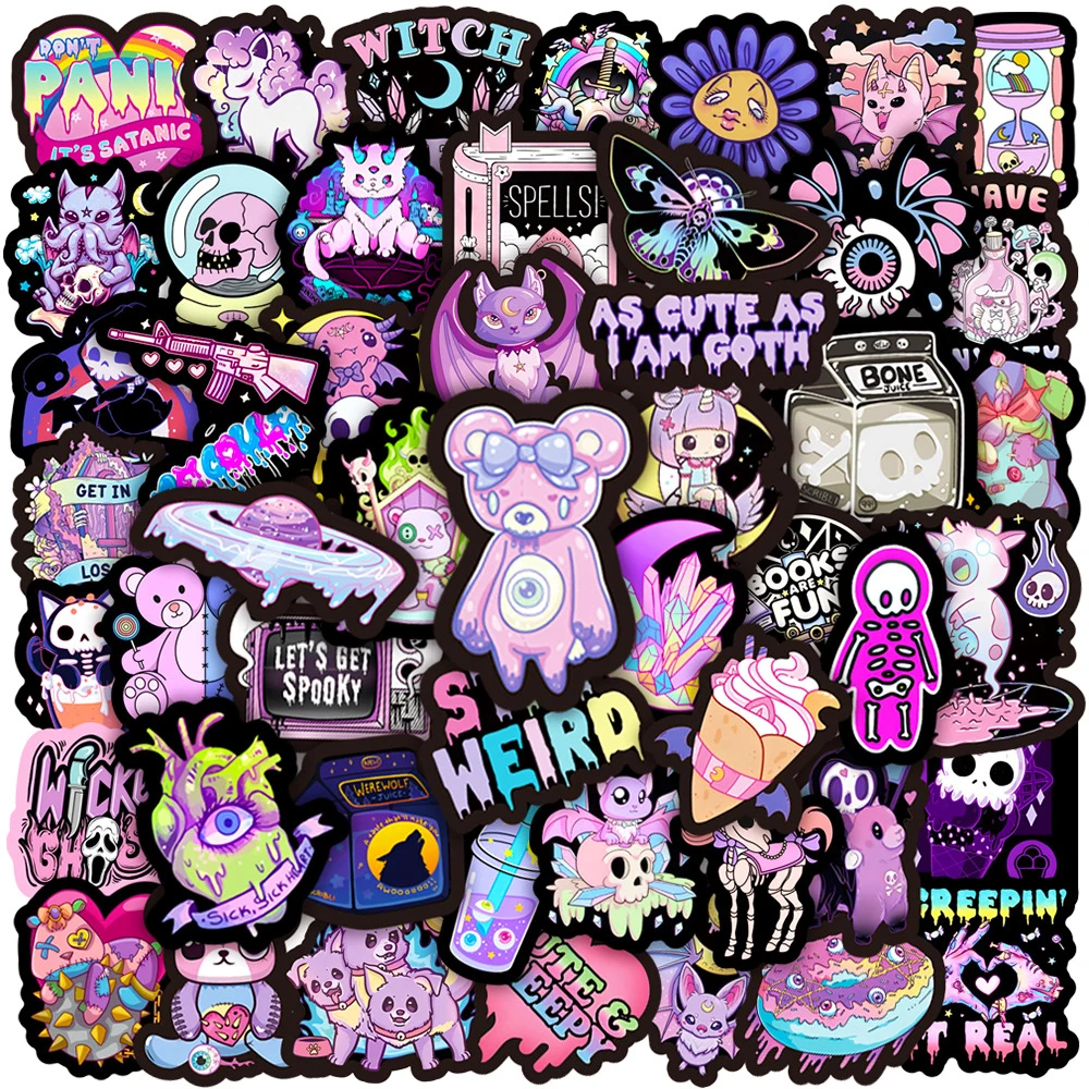 10/30/50/100pcs Purple Gothic Dark Series Horror Stickers DIY Laptop Car Skateboard Graffiti Cartoon Decals Cool Sticker for Kid 10 30 50pcs cartoon skull dark romance reader stickers horror gothic style graffiti decals decorative laptop guitar sticker gift